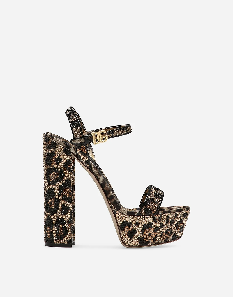 Satin platform sandals with fusible rhinestones
