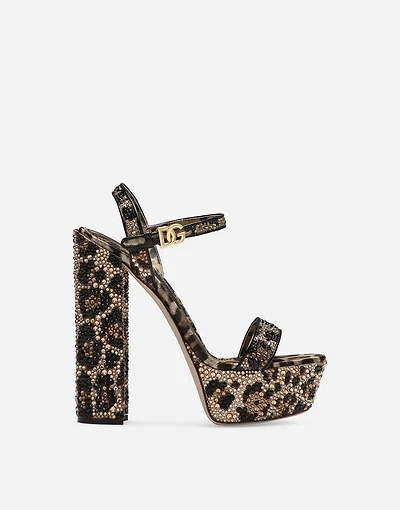 Satin platform sandals with fusible rhinestones