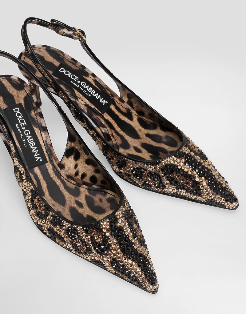 Satin slingbacks with fusible rhinestones
