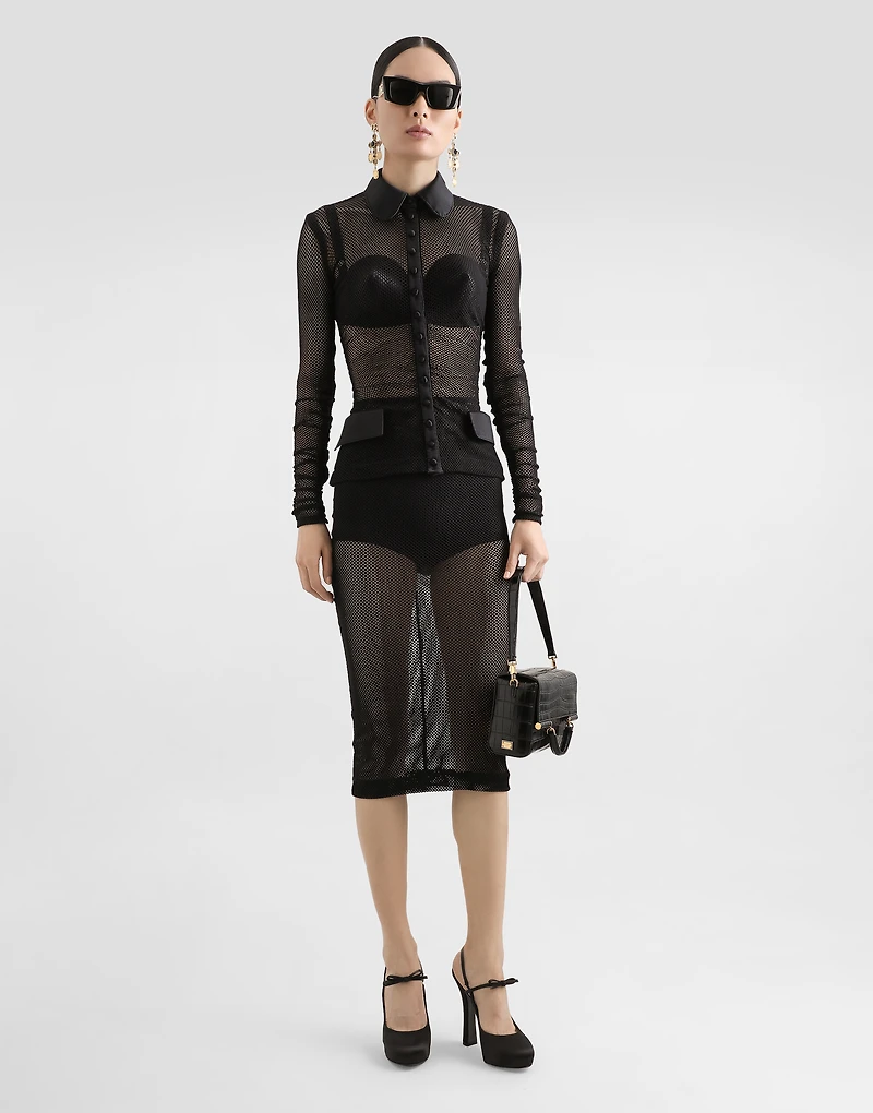 Mesh calf-length skirt