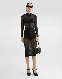 Mesh calf-length skirt