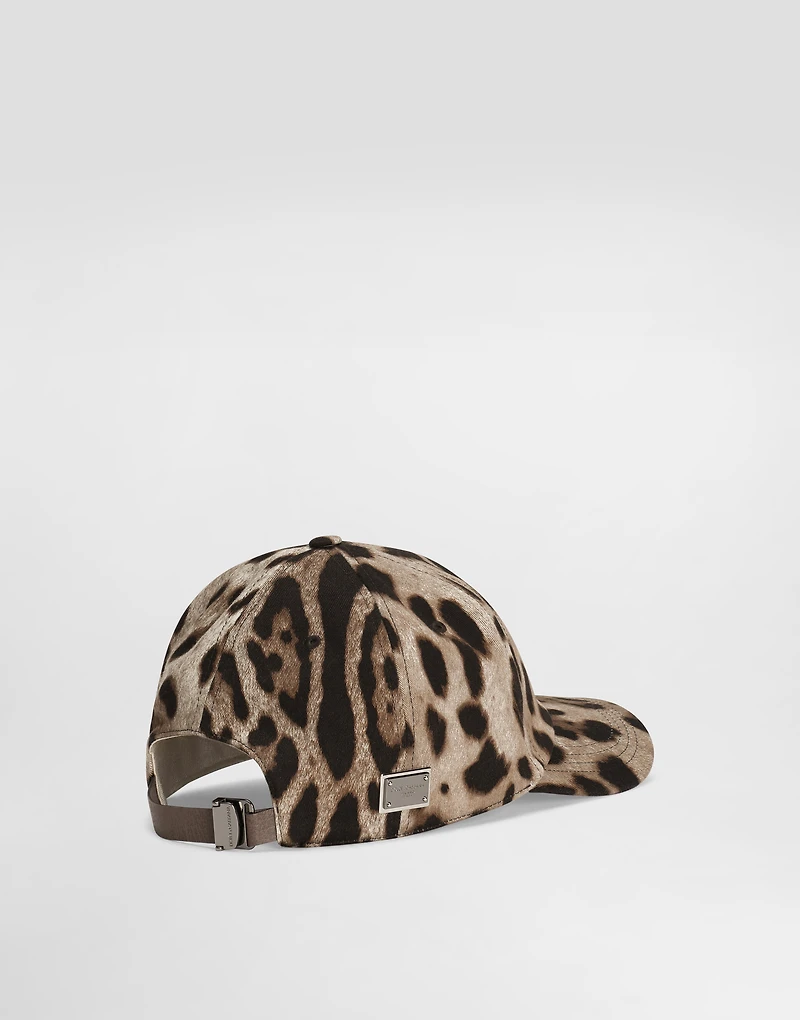 Cotton baseball cap with leopard print