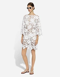 Floaty short cotton dress with floral openwork embroidery