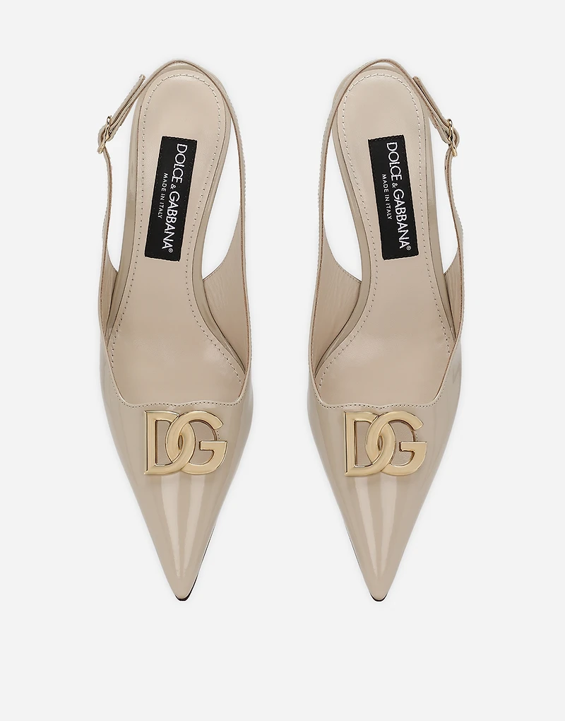 Polished calfskin slingbacks
