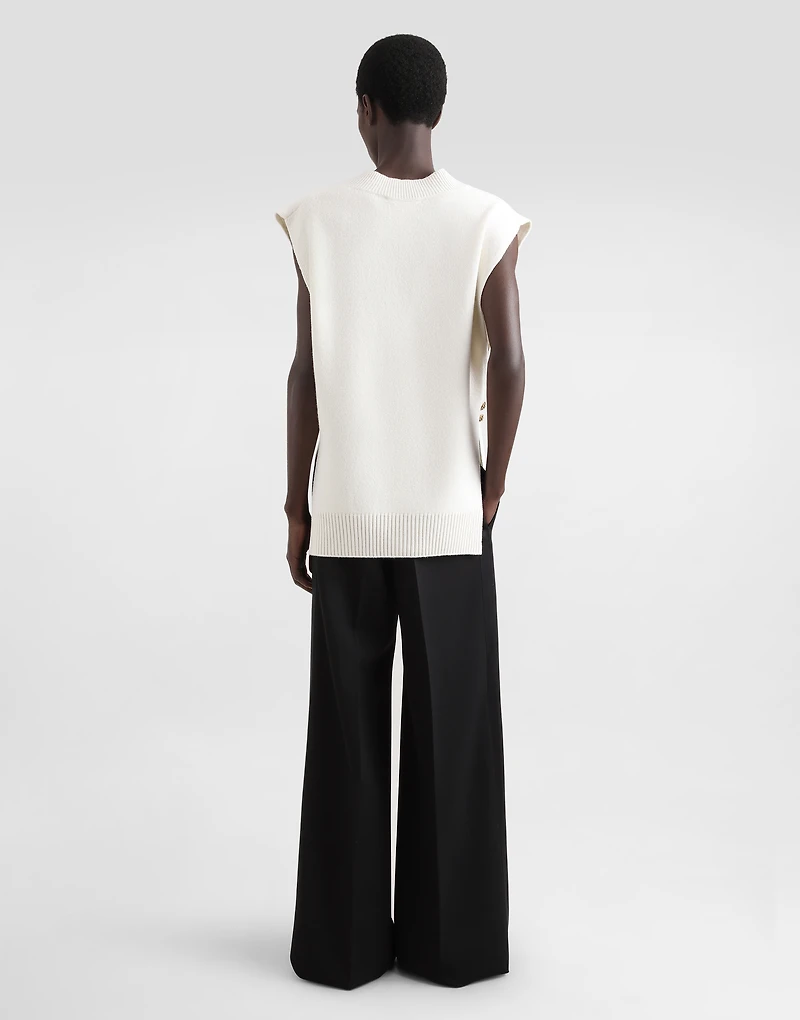 Wool V-neck vest with bejeweled buttons and DG embroidery