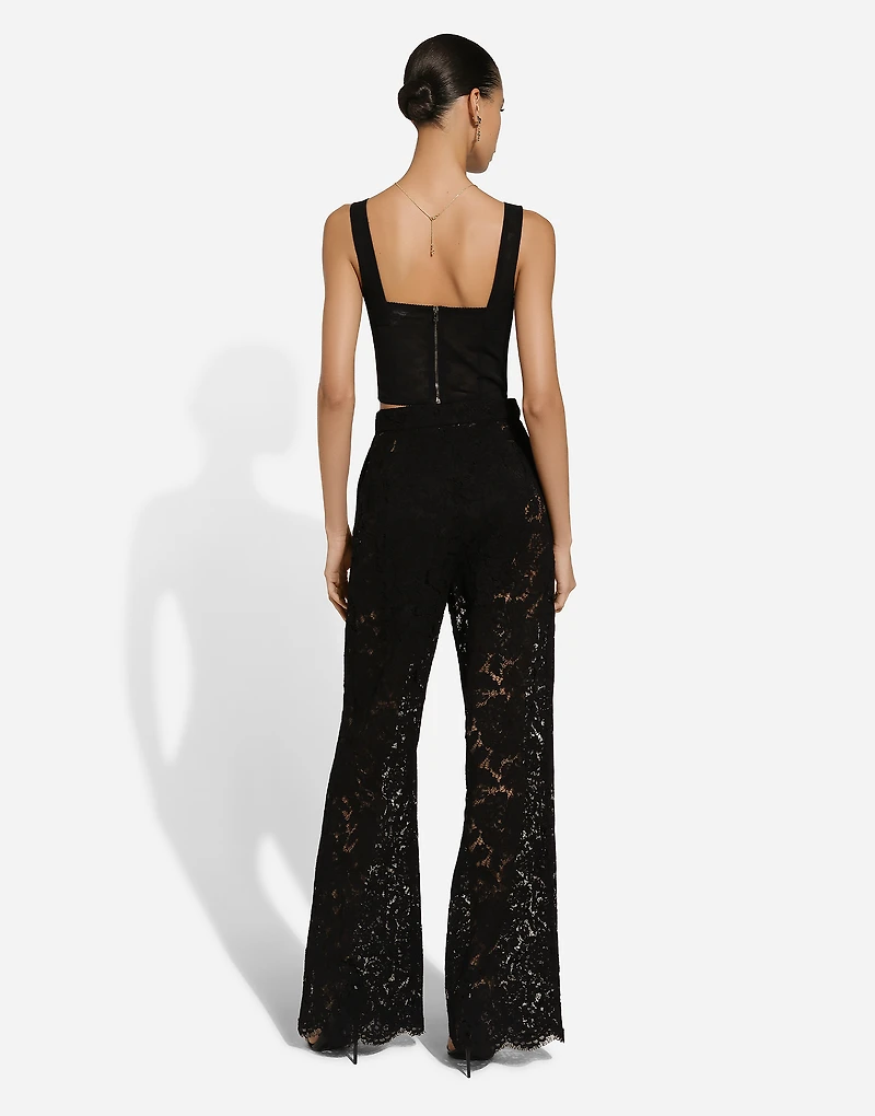 Flared floral cordonetto lace pants with DG logo