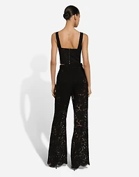 Flared floral cordonetto lace pants with DG logo