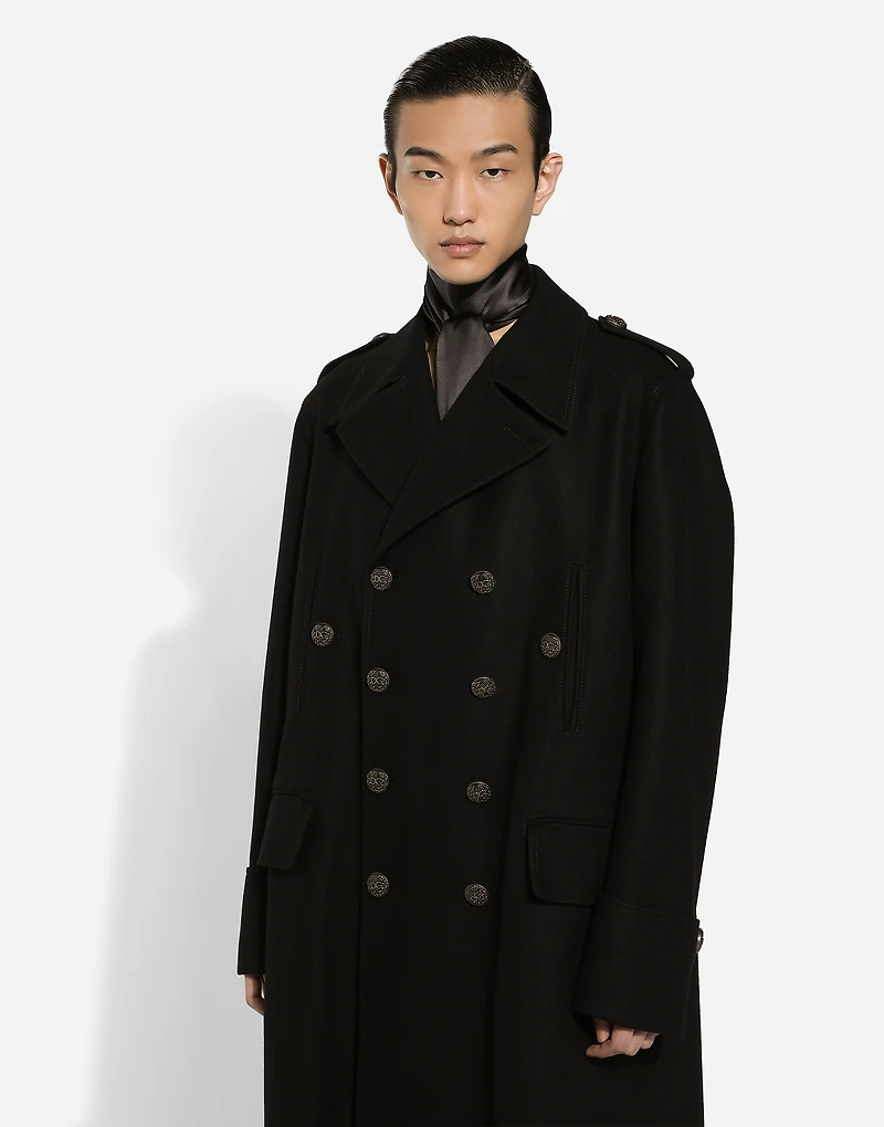 Long wool military-style coat