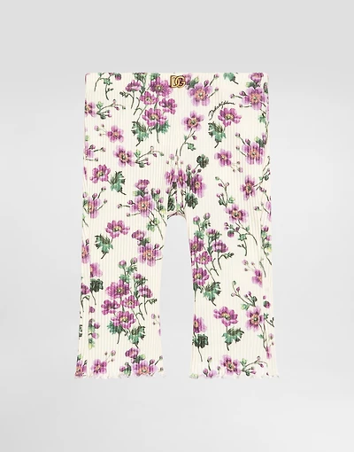 Violets-print ribbed trousers