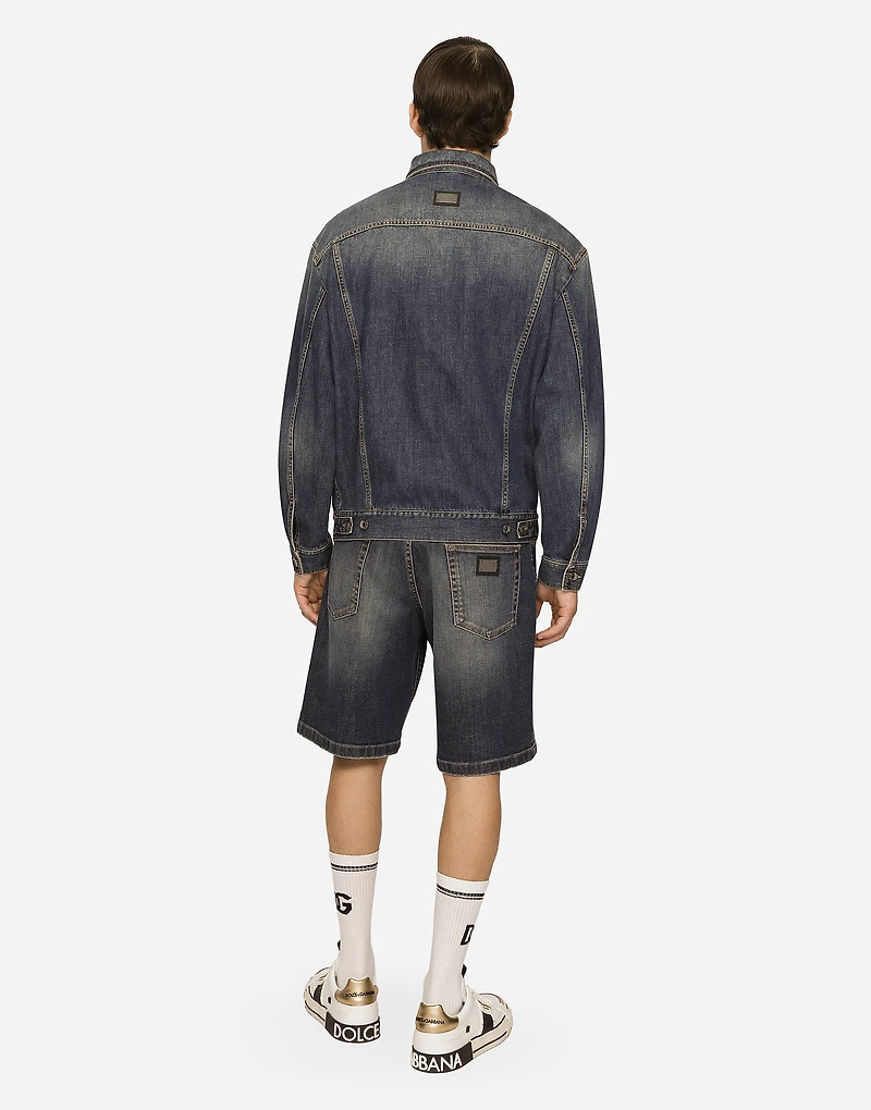 Stretch light blue wash denim jacket