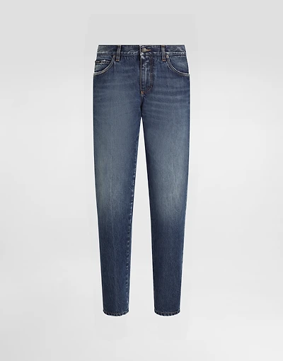 Regular-fit cotton jeans with tag