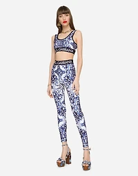 Majolica-print jersey top with branded elastic