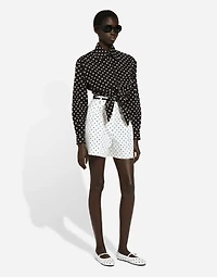 Cropped cotton poplin shirt with knot detail and polka-dot print