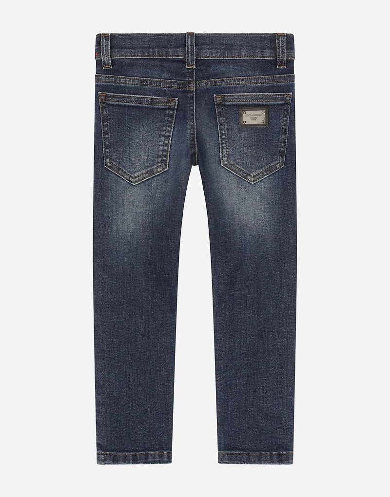 Blue wash slim-fit stretch denim jeans