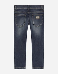 Blue wash slim-fit stretch denim jeans