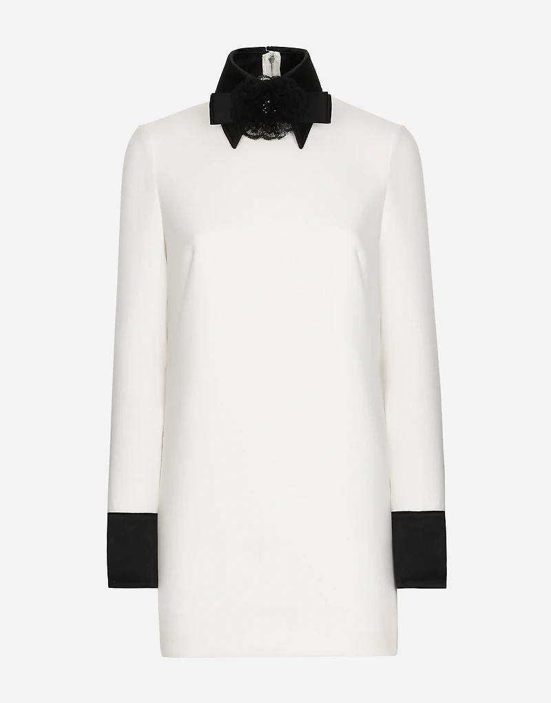 Short woolen dress with satin details