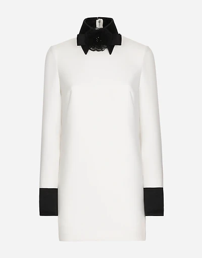 Short woolen dress with satin details