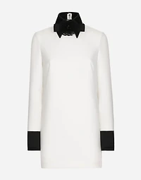 Short woolen dress with satin details