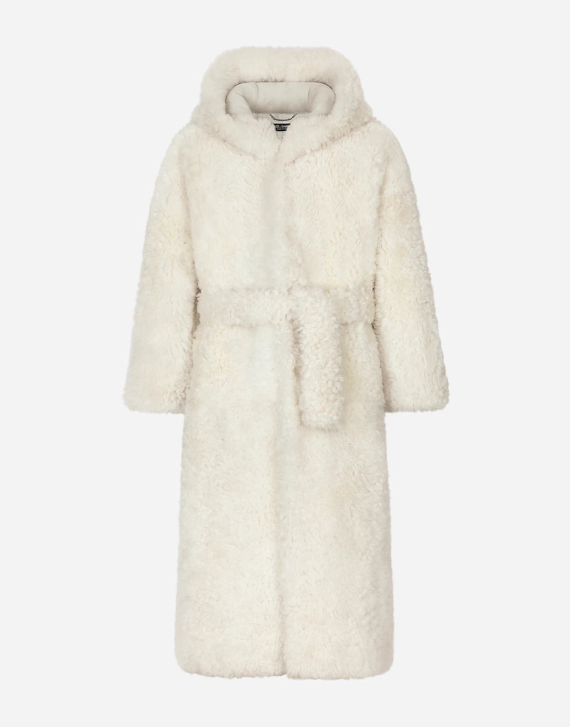 Shearling coat with hood