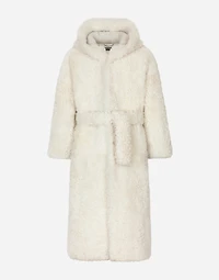 Shearling coat with hood