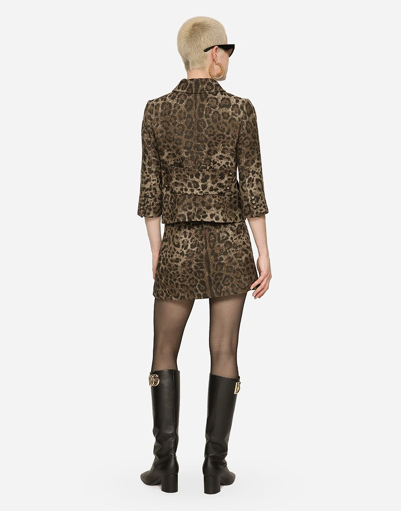 Wool jacquard Gabbana jacket with leopard design