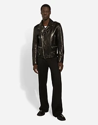 Belted leather biker jacket
