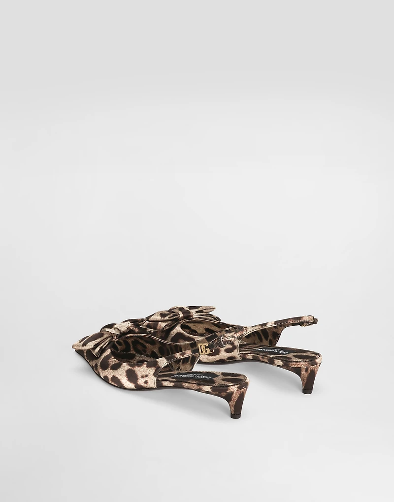Leopard-print satin slingbacks
