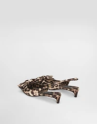 Leopard-print satin slingbacks