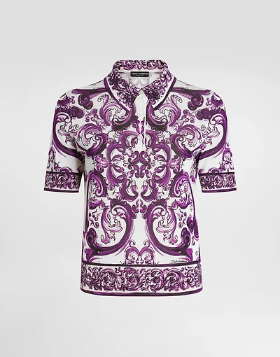 Majolica-print silk polo