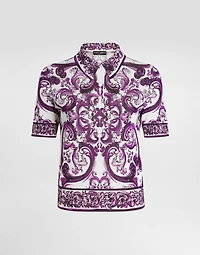 Majolica-print silk polo