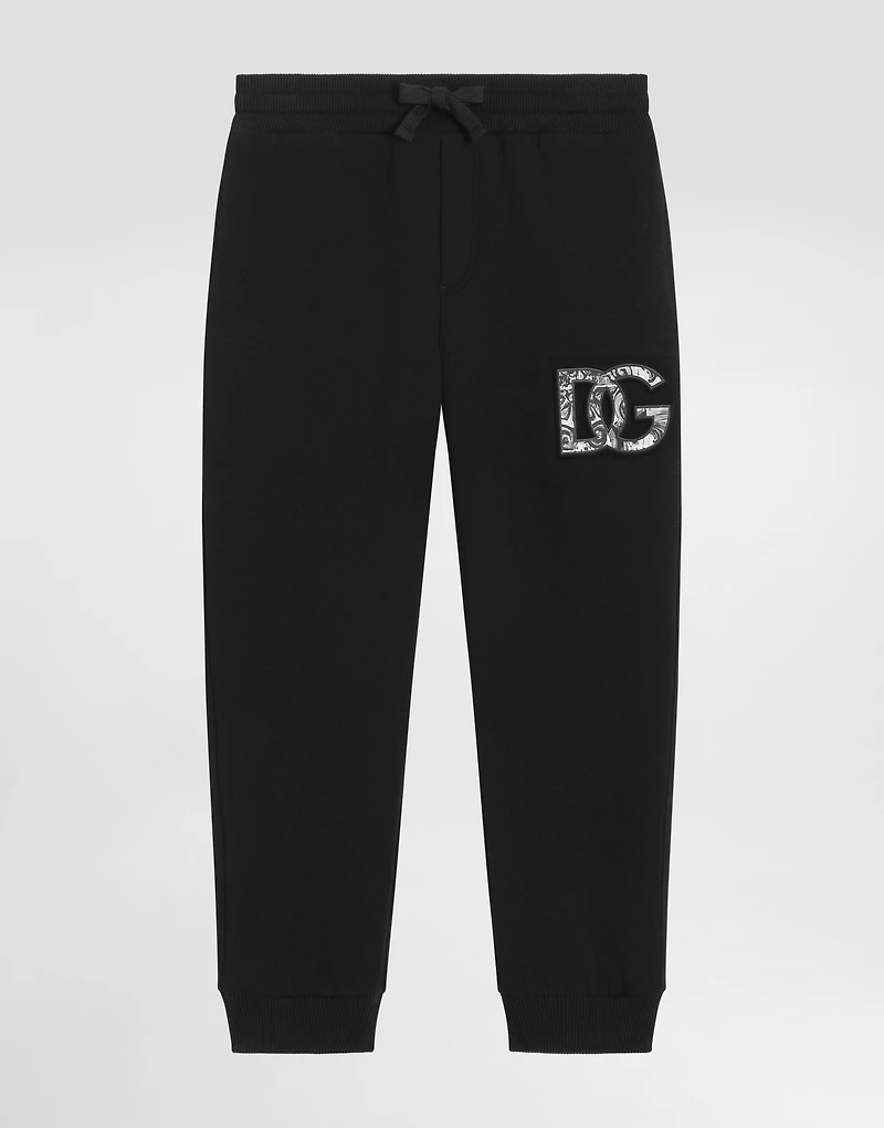 Fleece trousers with DG majolica-print embossed logo