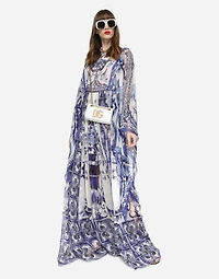 Long majolica-print chiffon dress