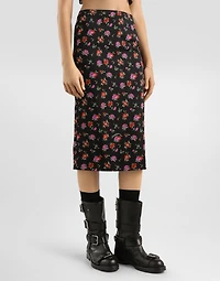 Floral-print straight skirt