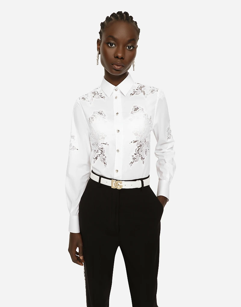 Poplin shirt with lace openwork