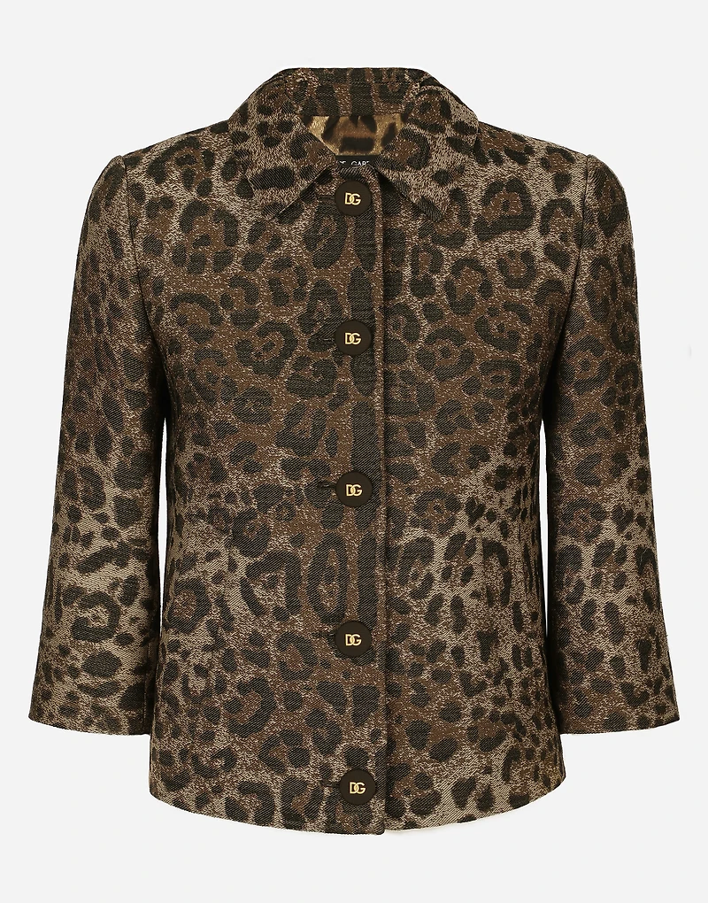 Wool jacquard Gabbana jacket with leopard design