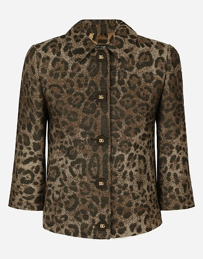 Wool jacquard Gabbana jacket with leopard design