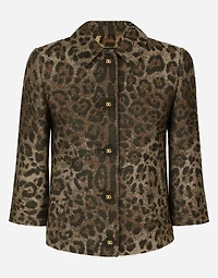 Wool jacquard Gabbana jacket with leopard design