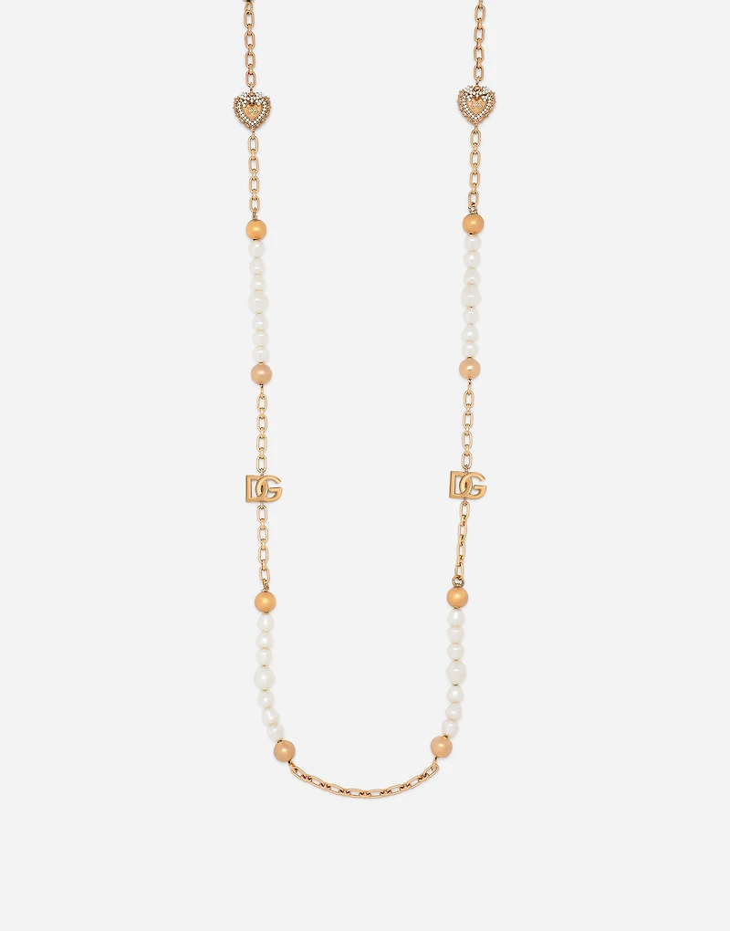 Sautoir chain with DG-logo beads and hearts