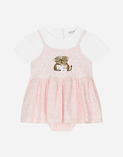 Short-sleeved dress with all-over logo-print