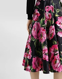 Cotton calf-length circle skirt with peony print