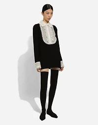 Short wool crepe dress with organza shirt front