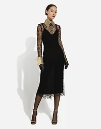 Chantilly lace fil coupé calf-length dress