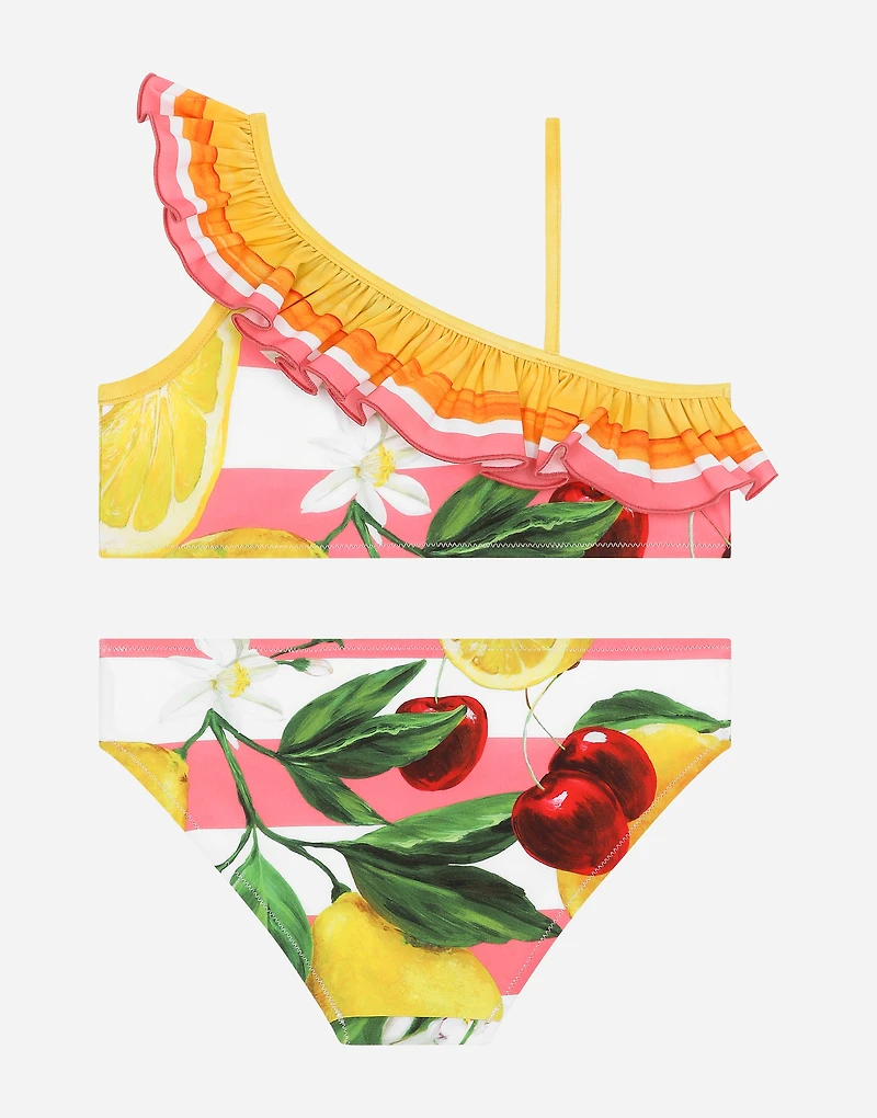 Spandex 2-piece swimsuit with lemon and cherry print