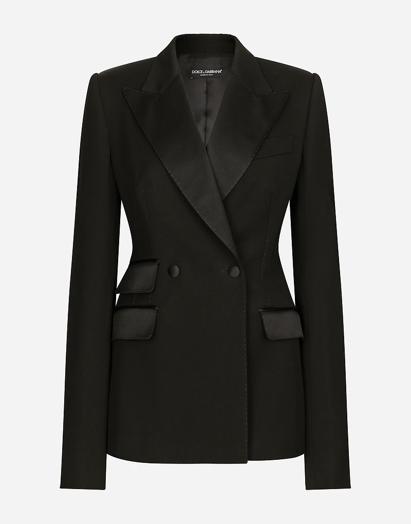 Double-breasted woolen jacket with side vents