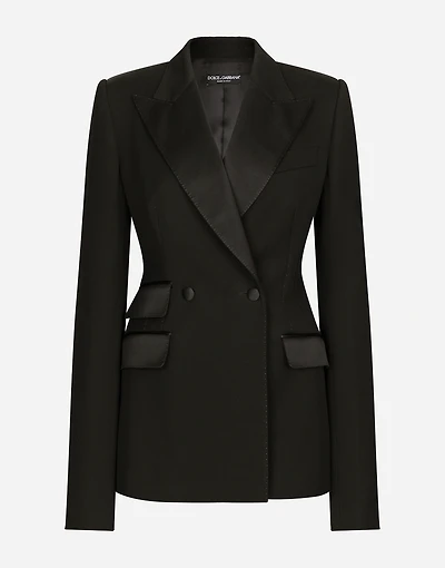 Double-breasted woolen jacket with side vents
