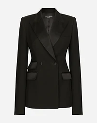 Double-breasted woolen jacket with side vents