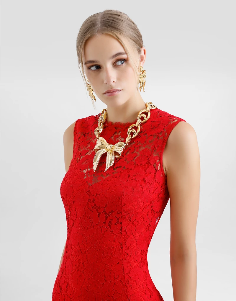 Calf-length sheath dress floral cordonetto lace