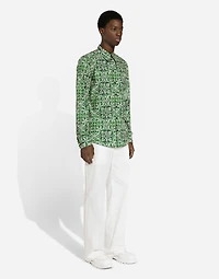 Straight-leg cotton gabardine pants