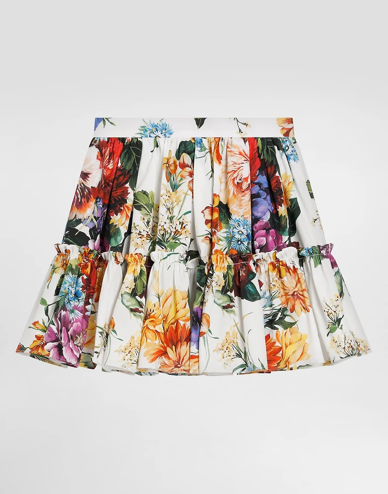 Flower-print poplin skirt