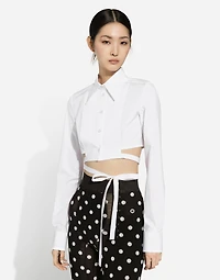 Cropped cotton shirt with criss-crossing laces